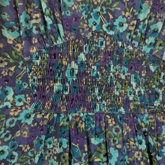 Floral Blue and Green Women's Dress - Picture 2 of 4